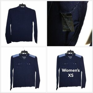 Women’s Guess XS 0 - 2 V-Neck Long Sleeve Shirt Top Navy Chest Pockets